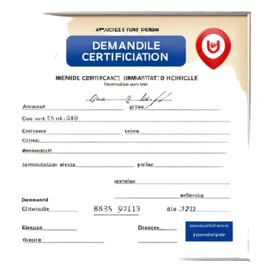 The image shows a French vehicle registration form called "Demande de Certificat d'Immatriculation d'un Véhicule" or "Carte Grise." It is used to register a vehicle in France. The form includes sections for vehicle details, applicant information, residence, technical characteristics, additional information, and signature. It must be accurately completed to avoid delays in processing. sticker