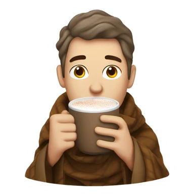 White man covered in blanket drinking hot chocolate sticker