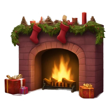 Realistic decorated burgundy Christmas fireplace sticker
