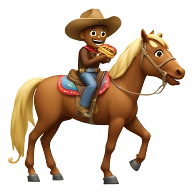 Emoji eating big hotdog white riding a horse with a cowboy hat sticker