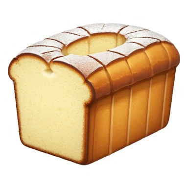 slice of pound cake with powdered sugar sticker