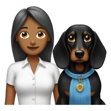 Woman and man together with two long-haired black dachshunds sticker