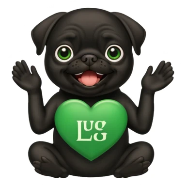 black pug holding a green good luck sign sticker