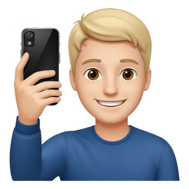young manwith phone in histhand, happy, selfie style. @emoji sticker