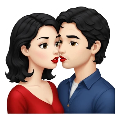 a handsome man with black short wavy hair tries to kiss a cute woman who has long black hair sticker