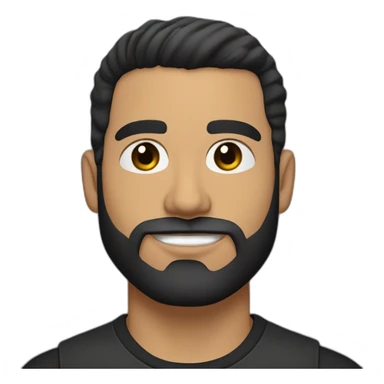 25 year old Hispanic man with a beard and thick eyebrows light skin, black shirt and side fades and a comb over with very dark brown eyes sticker