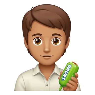 Wait but it's a cute man with brown hair, brown hair, and holding mike and ikes sticker