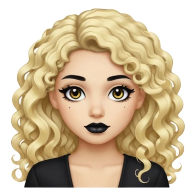 split dye leftside blonde rightside black hair, baddie, pretty makeup, black eyeliner, long and curly hair sticker