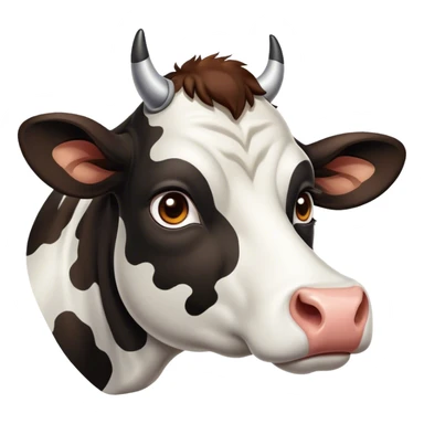 Cinematic Noble Black and White Cow Portrait Emoji, Poised and regal, with a large, sturdy build and a striking, well-groomed coat of pure black accented by crisp white patches, deep-set soulful brown eyes, Simplified yet sharp and sophisticated features, highly detailed, glowing with a soft, dignified glow, high shine, intelligent and calm, stylized with an air of modern elegance, focused and attentive, soft glowing outline, capturing the essence of a watchful and confident bovine guardian, so majestic it feels as though it could stride out of the screen with effortless authority! sticker