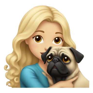 Girl with wavy blonde hair kissing a black pug sticker