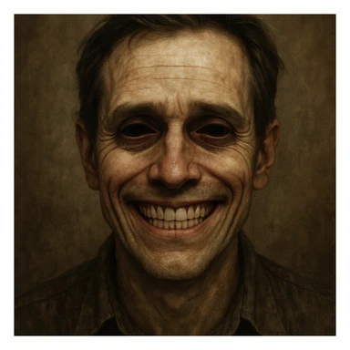 face with a wide grin and dead inside eyes, conveying a forced or hollow smile sticker