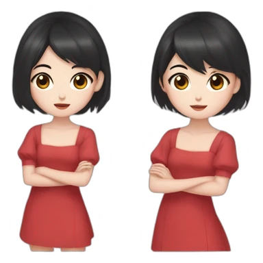 Girl with two moles below her right eye straight mily black hair siren eyes black eyes red dress asian korean sticker