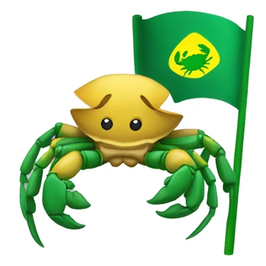 crab holding green and yellow flag sticker