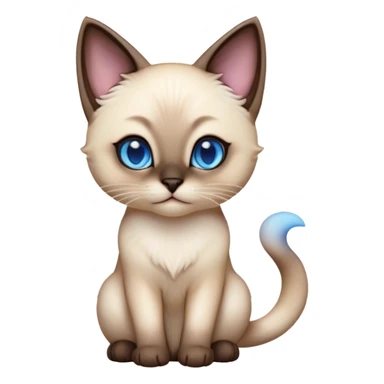 Cinematic Cute Siamese Cat Portrait Emoji, slender body, soft cream-colored fur with rich dark points on the ears, face, paws, and tail, big, sparkling sapphire-blue eyes, Simplified yet irresistibly adorable features, highly detailed, glowing with a warm, cozy glow, high shine, curious yet calm, stylized with a touch of whimsy, bright and endearing, soft glowing outline, capturing the essence of a mischievous yet lazy and loveable kitty, so cuddly it feels like it could waddle right out of the screen for a snuggle! sticker