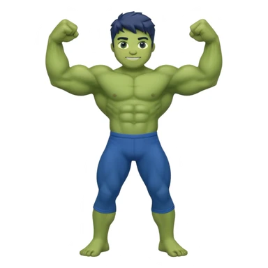 Kid Hulk flexing arms, full body, long blue pants, and smiling sticker