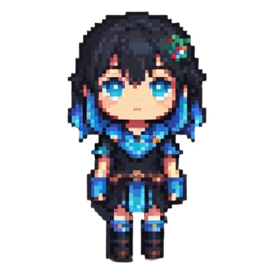 Aether from Genshin Impact in pixel art style, chibi proportions sticker