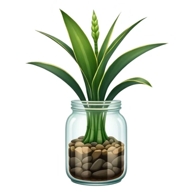 Sansevieria plant with straight leaves in glass jar pot sticker