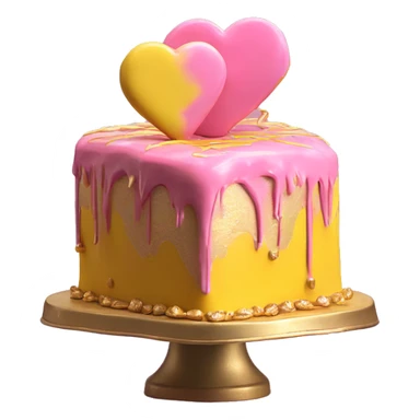 Realistic pink and yellow heart shaped layered cake with metallic gold icing dripping down the cake. sticker