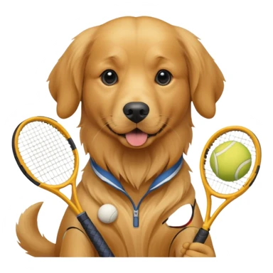 Dog holding tennis racquet  sticker