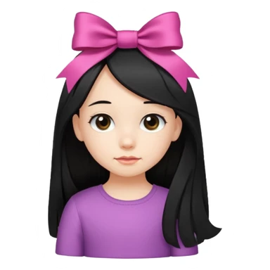 little girl with ribbon hairclip, long black hair sticker