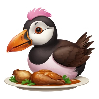 pink-colored puffin eating roast dinner sticker