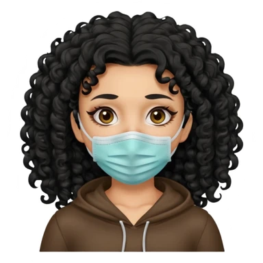 a pretty tan bratz girl with black curly hair. no makeup, looking sick, wearing a mask, coughing sticker