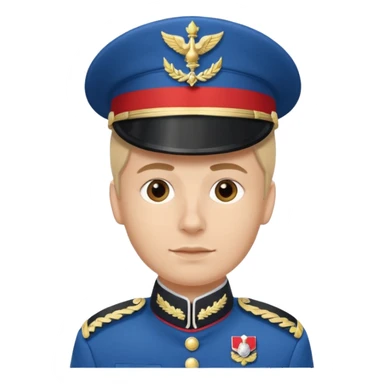 French soldier corporal rank, blue uniform with chevrons, shako hat sticker