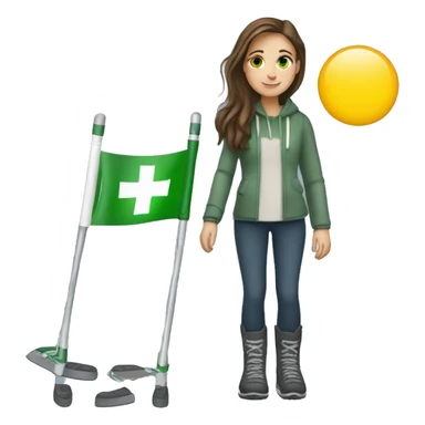 A girl with a moon boot and crutches with brown hair and green eyes  sticker
