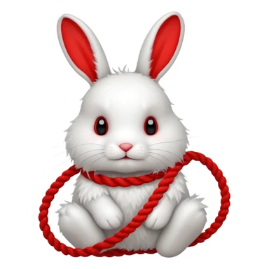 White realistic bunny with red rope tangled around sticker
