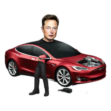 elon musk with crached tesla car sticker
