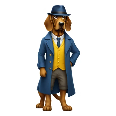Full body Studious blue and yellow bloodhound-wearing bifocals. To hat and trenchcoat. sticker