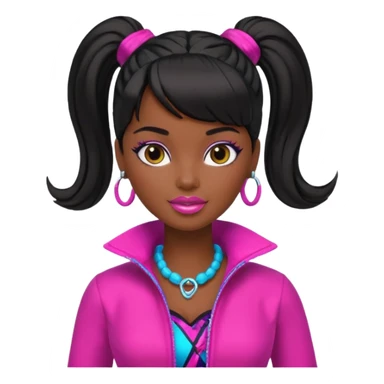 Dark Black barbie with ponytail and swoop bang sticker