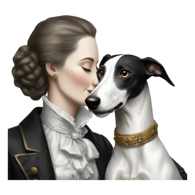 Two aristocrat dog black and white galgo kiss with women  sticker