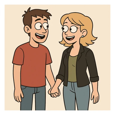 a couple holding hands, modern cartoon style sticker