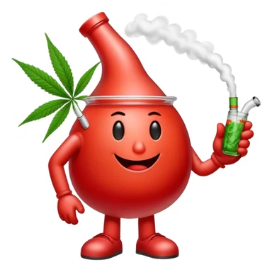 Kool-Aid Man character with legs smoking a bong with cannabis leaf nearby sticker