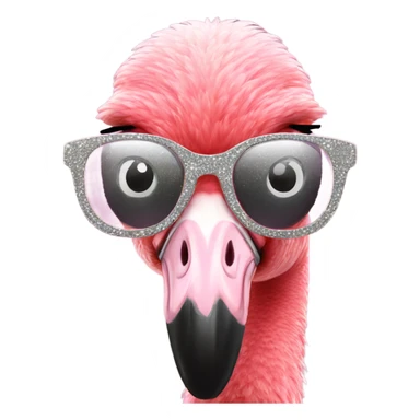 Flamingo with a silver glittery glasses sticker