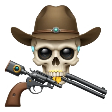 A skull with a vowboy hat and a gun whith a scope sighn on his eye and min holding the gun rember skull sticker