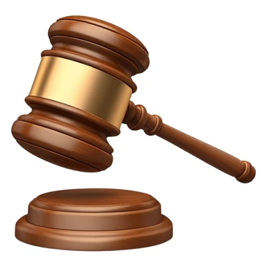 An emoji representing justice and penalty. A wooden judge's gavel striking a sound block, symbolizing a legal decision or punishment. The design is simple, 3D, and slightly glossy, resembling official court decisions sticker