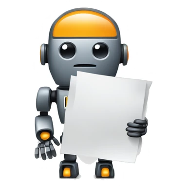 A simple and clean favicon design with a small robot icon holding a piece of paper or document. The robot represents AI, and the document represents blogs. Minimalist style with bright and friendly colors.” sticker