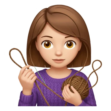  Woman with brown bobbed  hair and highlights light brown eyes no glasses tangked yarn  Knitting emoji sticker