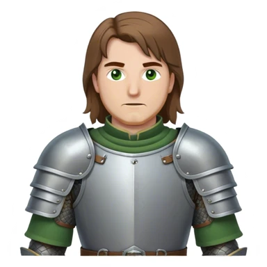 medieval battle armor worn by a DnD themed fantasy character. basic padded gambeson with metal pauldrons and a reinforced gorget. armor only above the waist. The armor full waist. The character's haven't arms. character is brown hair green eyes shoulder-length straight hair white man. sticker