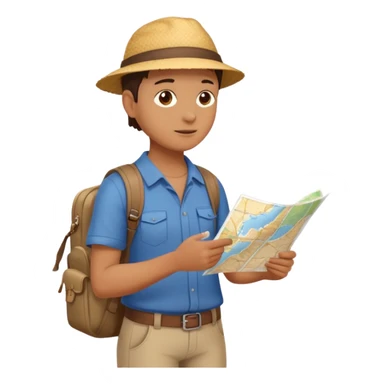 tourist full body from side view, looking at a map sticker