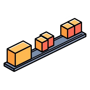 Simple assembly line with small blocks moving on a conveyor belt, symbolizing a repeatable system or process sticker