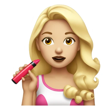 blonde girl putting lipstick sticker