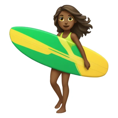 brown girl surfing green yellow surf board sticker