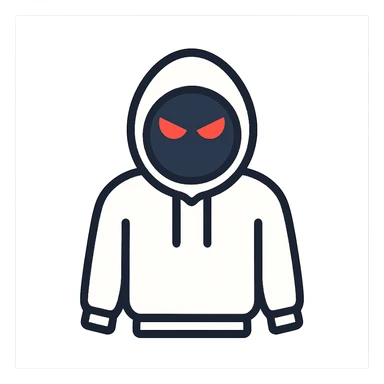 stylized white hoodie, black circle face, just red angry eyes, bold graphic sticker