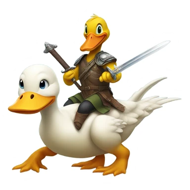 Duck, holding a sword, riding a dinosaur sticker