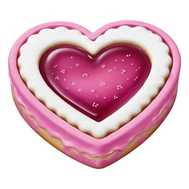 Realistic shortbread cookie in the shape of a heart with light margenta jelly middle filling and sprinkled powder sugar on top. sticker