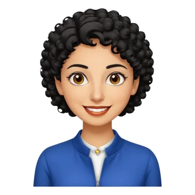 30 year old iranian woman very short curly black hair, big brown eyes, tanned skin, big smile, white teeth, pretty, stylish, shorter hair, boy cut hair, nice clothes sticker