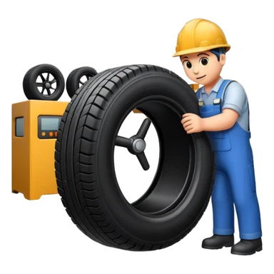 please draw me a emoji of tire - inside the manufacturing factory - getting inspected by machine sticker